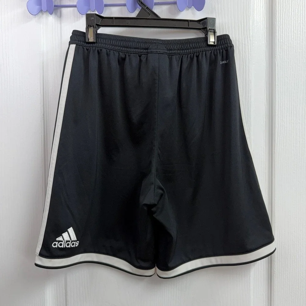 Adidas youth boy's black white striped pull on athletic basketball shorts casual